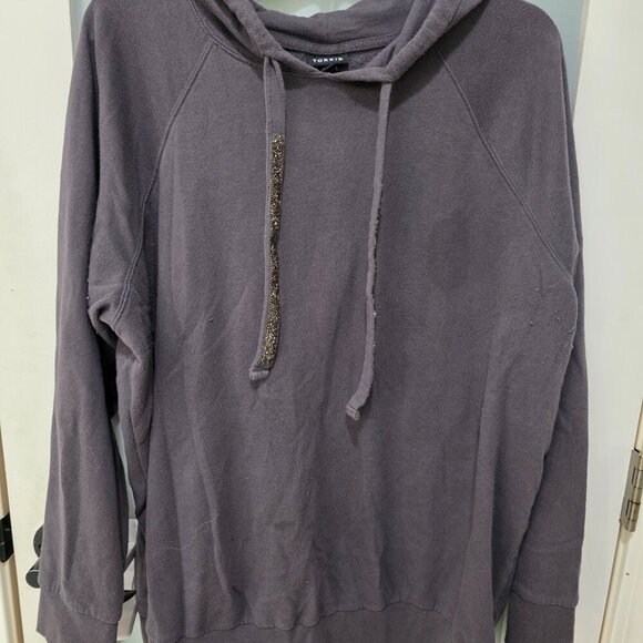 Torrid Grey Hoodie Sweatshirt w/ Sparkly Drawstrings – Size 3 - Picture 2 of 11